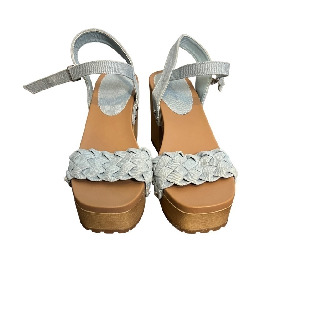 3/$30 ☀️ Anne Klein Loris Woven Ankle Strap Platform Sandals Blue - Picture 4 of 9